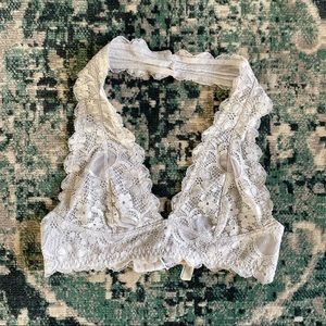 Intimately Free People Light Gray Floral Lace Halter Neck Bralette Size XS